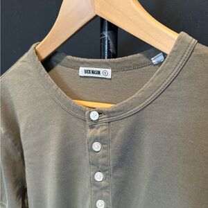Buck Mason Pima cotton Short Sleeve Henley olive green
